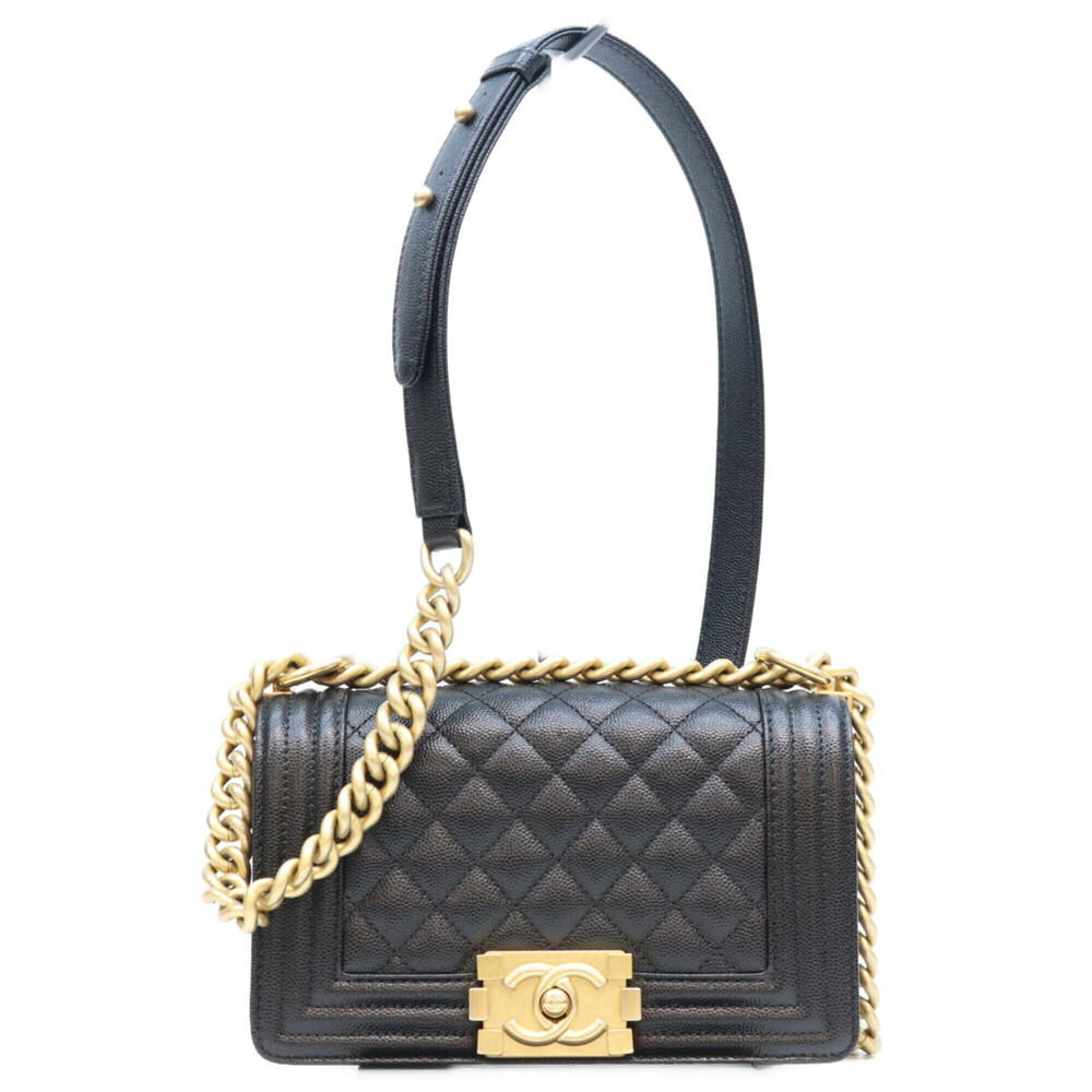 CHANEL A67085 Caviar Boy Chanel 20 Small Shoulder Bag, Black with Gold Hardwa...